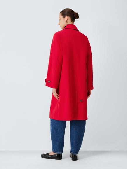 John Lewis Single Breasted Car Coat, Red - view 2, Red