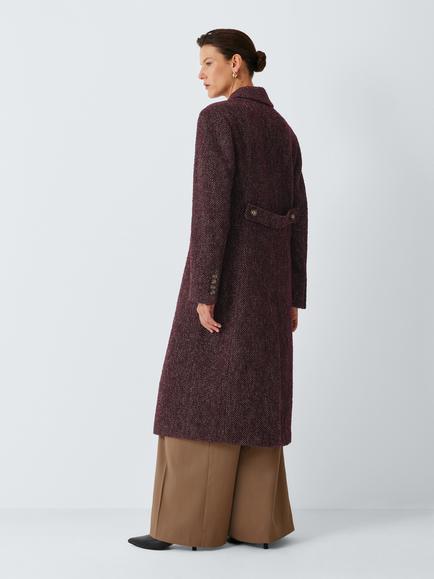 John Lewis Double Breasted Long Overcoat, Dark Burgundy - view 2, Dark Burgundy