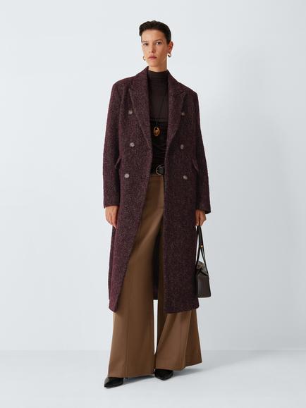 John Lewis Double Breasted Textured Coat, Dark Burgundy, Dark Burgundy