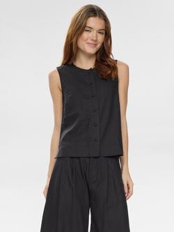 Numph Alani Linen Rich Vest Top, Caviar, Caviar