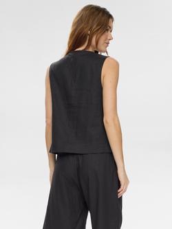 Numph Alani Linen Rich Vest Top, Caviar - view 2, Caviar