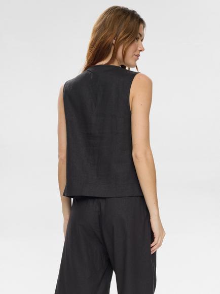 Numph Alani Linen Rich Vest Top, Caviar - view 2, Caviar