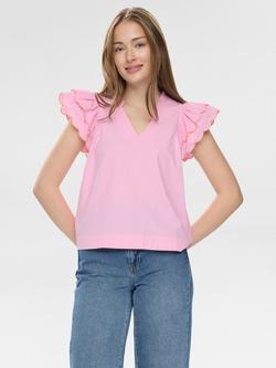 Numph Sienna Ruffle Trim Top, Prism Pink, Prism Pink