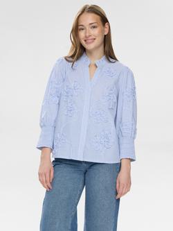 Numph Emelia Floral Stripe Shirt, Placid Blue, Placid Blue