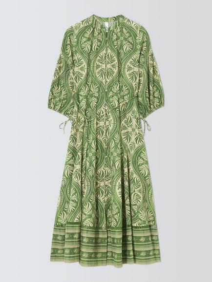 AND/OR Ruby Tile Butto Through Cotton Midi Dress, Green, Green