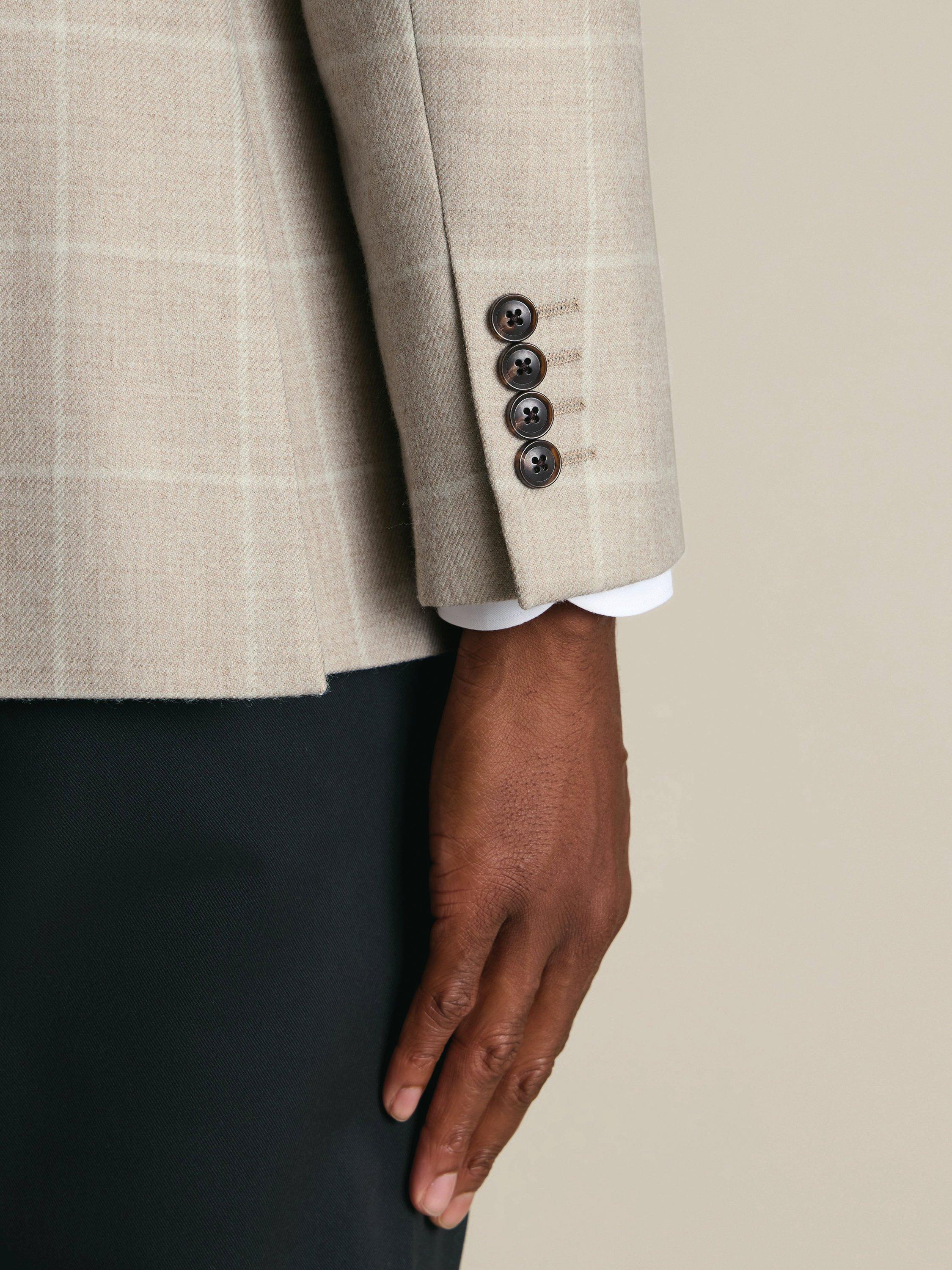 Product image 2 of 5, which shows Charles Tyrwhitt Wool Windowpane Check Blazer, Stone, 36R