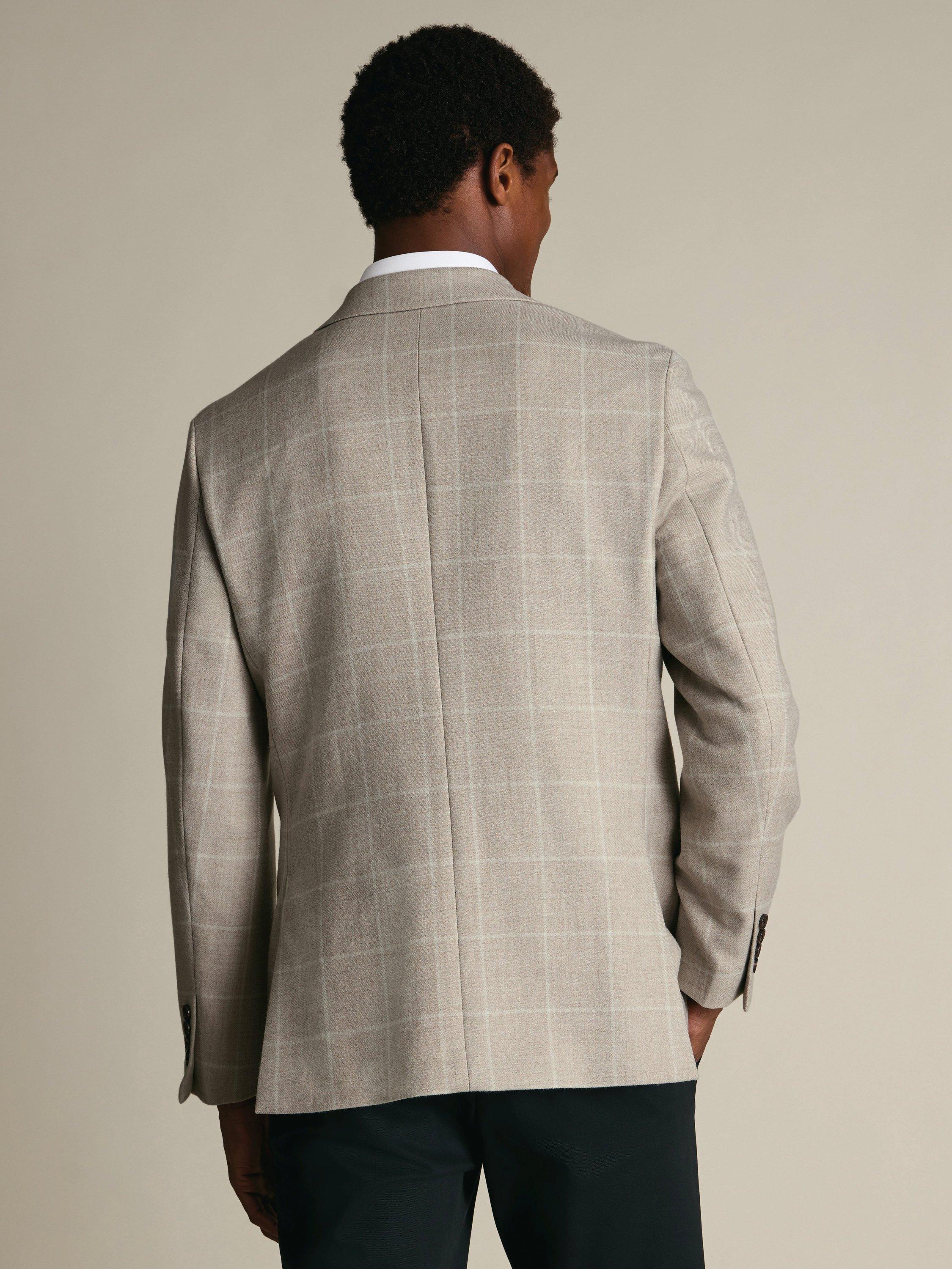 Product image 3 of 5, which shows Charles Tyrwhitt Wool Windowpane Check Blazer, Stone, 36R