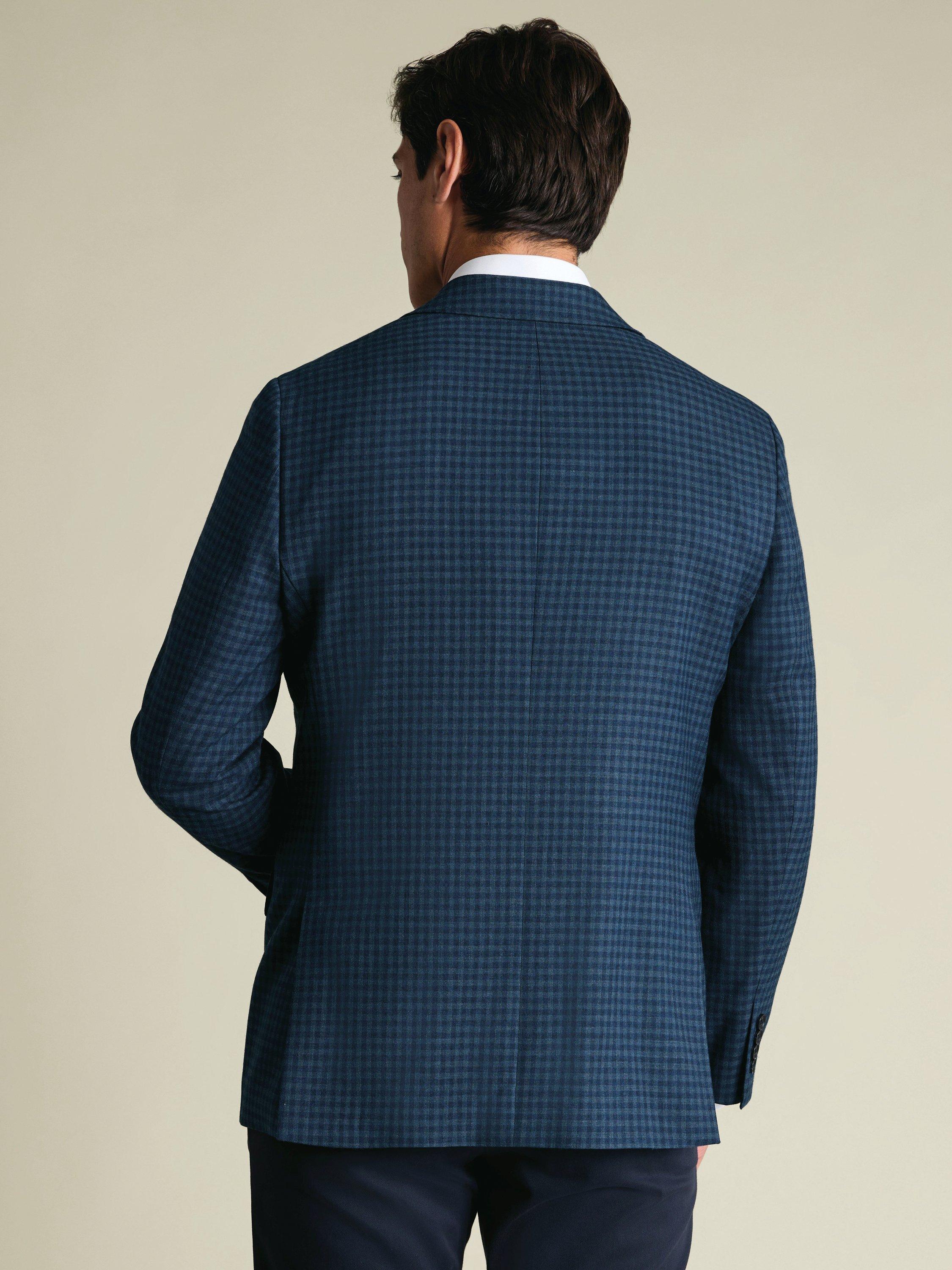 Product image 2 of 5, which shows Charles Tyrwhitt Wool Blend Check Blazer, Indigo Blue, 36R