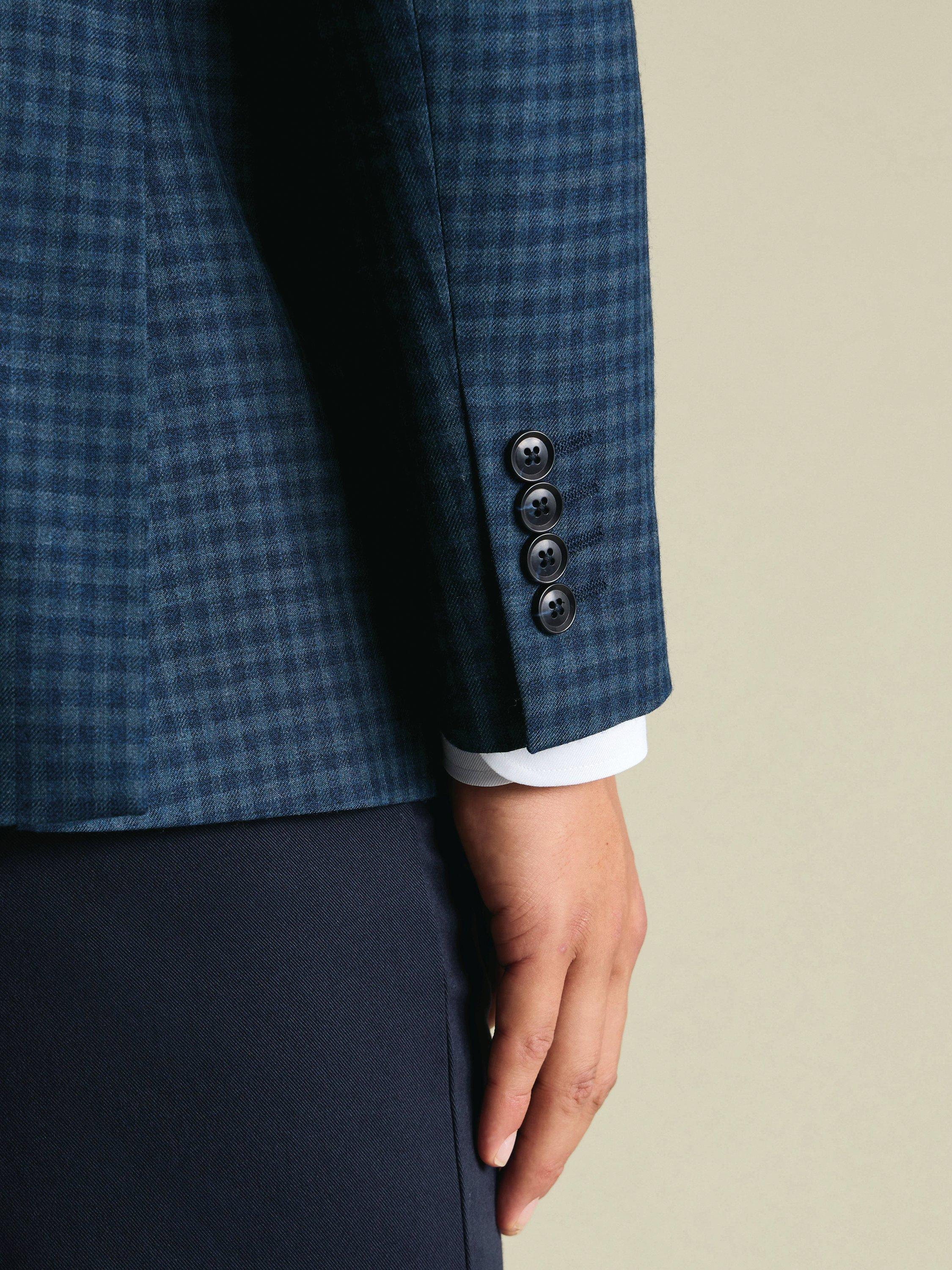 Product image 3 of 5, which shows Charles Tyrwhitt Wool Blend Check Blazer, Indigo Blue, 36R
