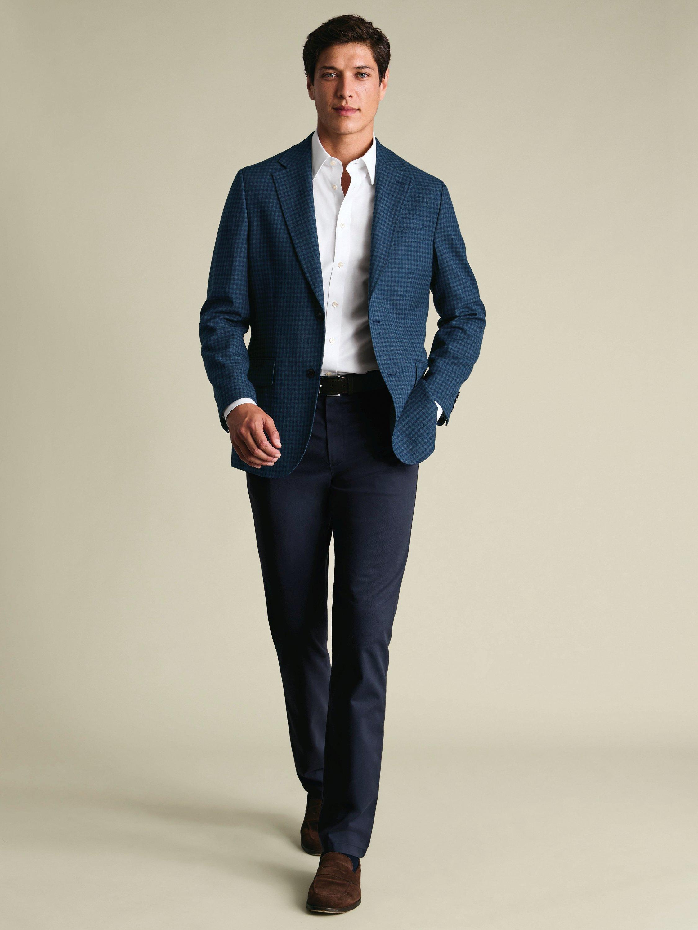 Product image 5 of 5, which shows Charles Tyrwhitt Wool Blend Check Blazer, Indigo Blue, 36R