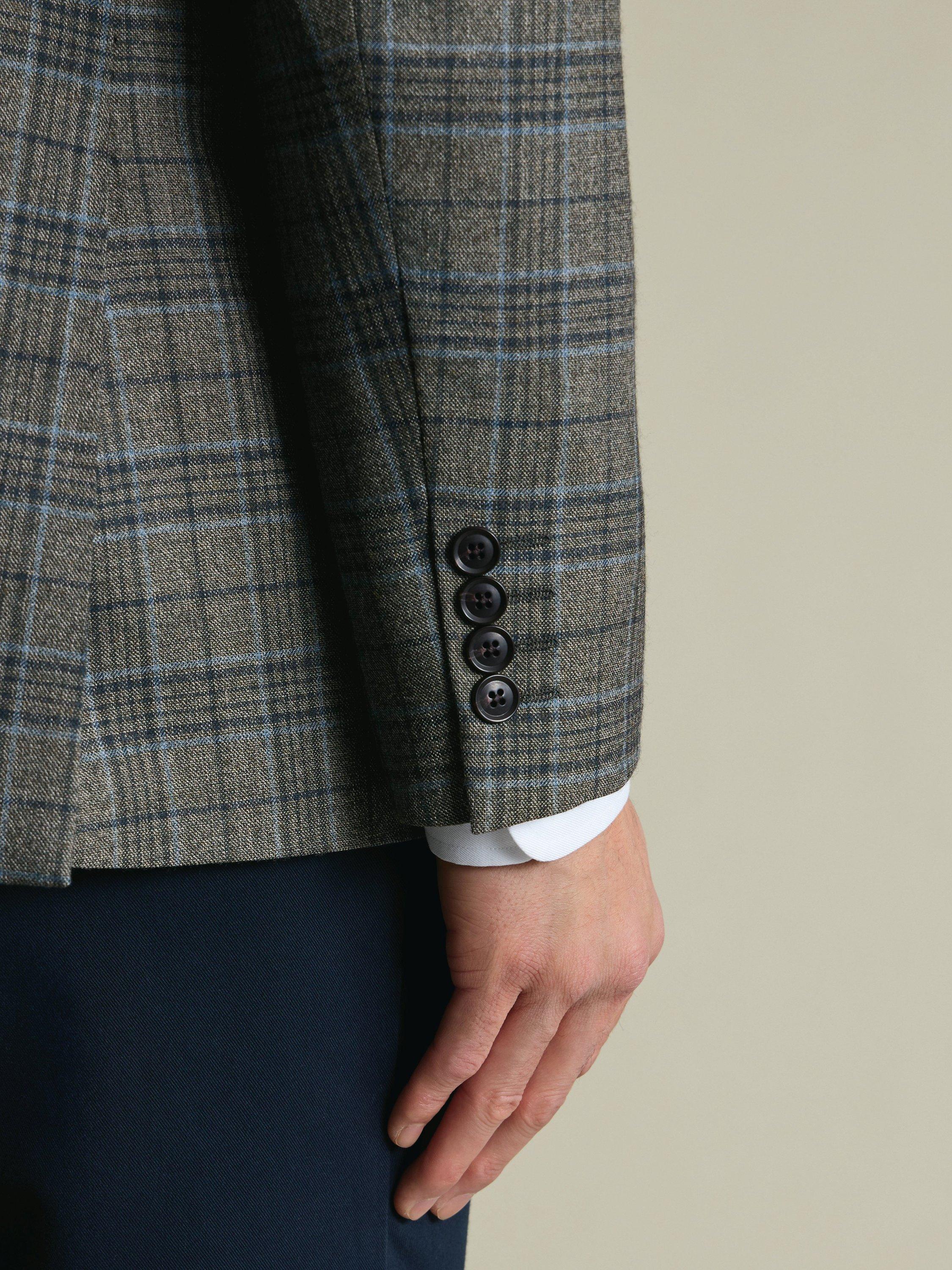 Product image 2 of 6, which shows Charles Tyrwhitt Wool Blend Check Blazer, Olive Green, 36S