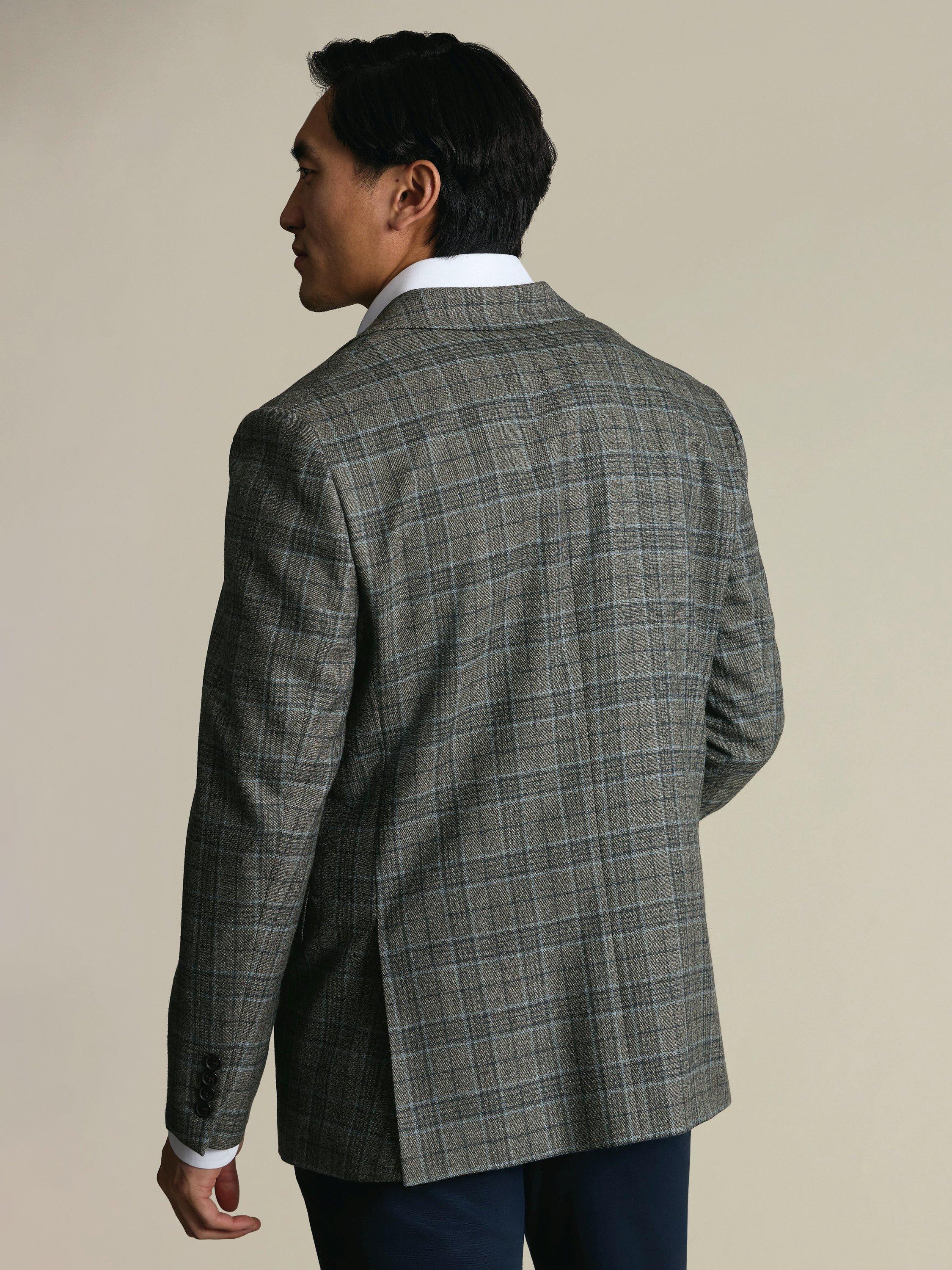 Product image 3 of 6, which shows Charles Tyrwhitt Wool Blend Check Blazer, Olive Green, 36S