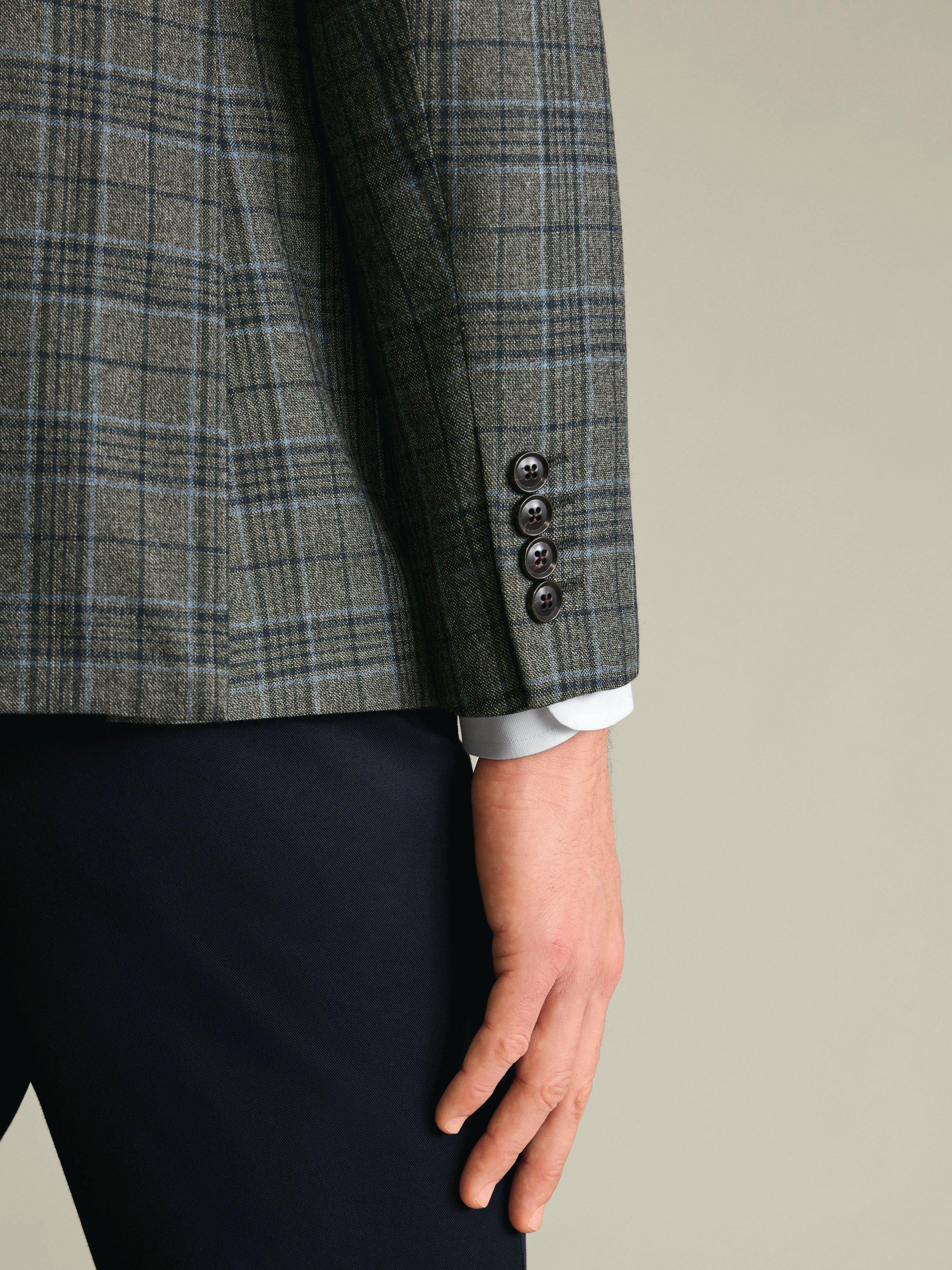 Product image 4 of 6, which shows Charles Tyrwhitt Wool Blend Check Blazer, Olive Green, 36S