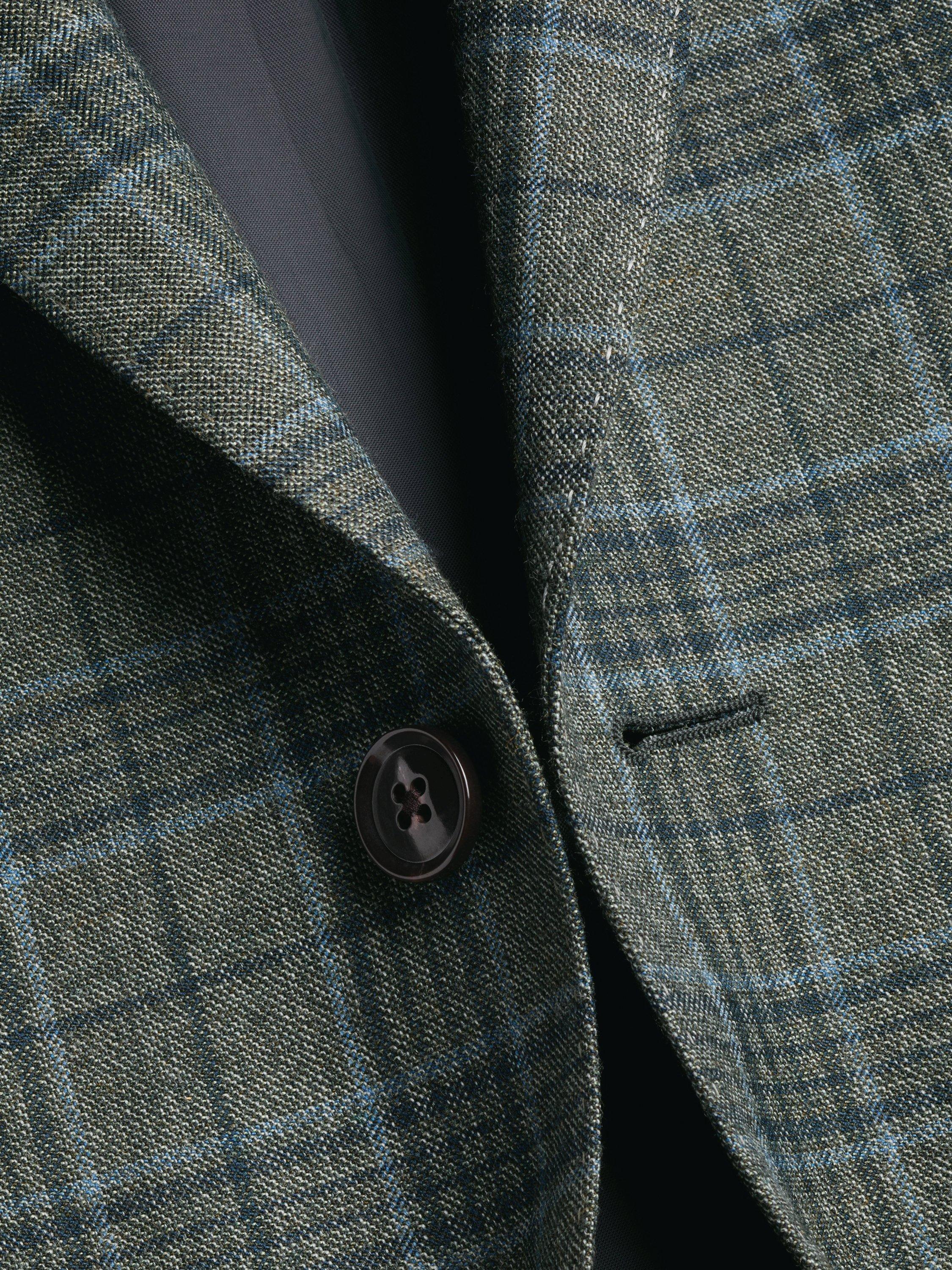 Product image 5 of 6, which shows Charles Tyrwhitt Wool Blend Check Blazer, Olive Green, 36S