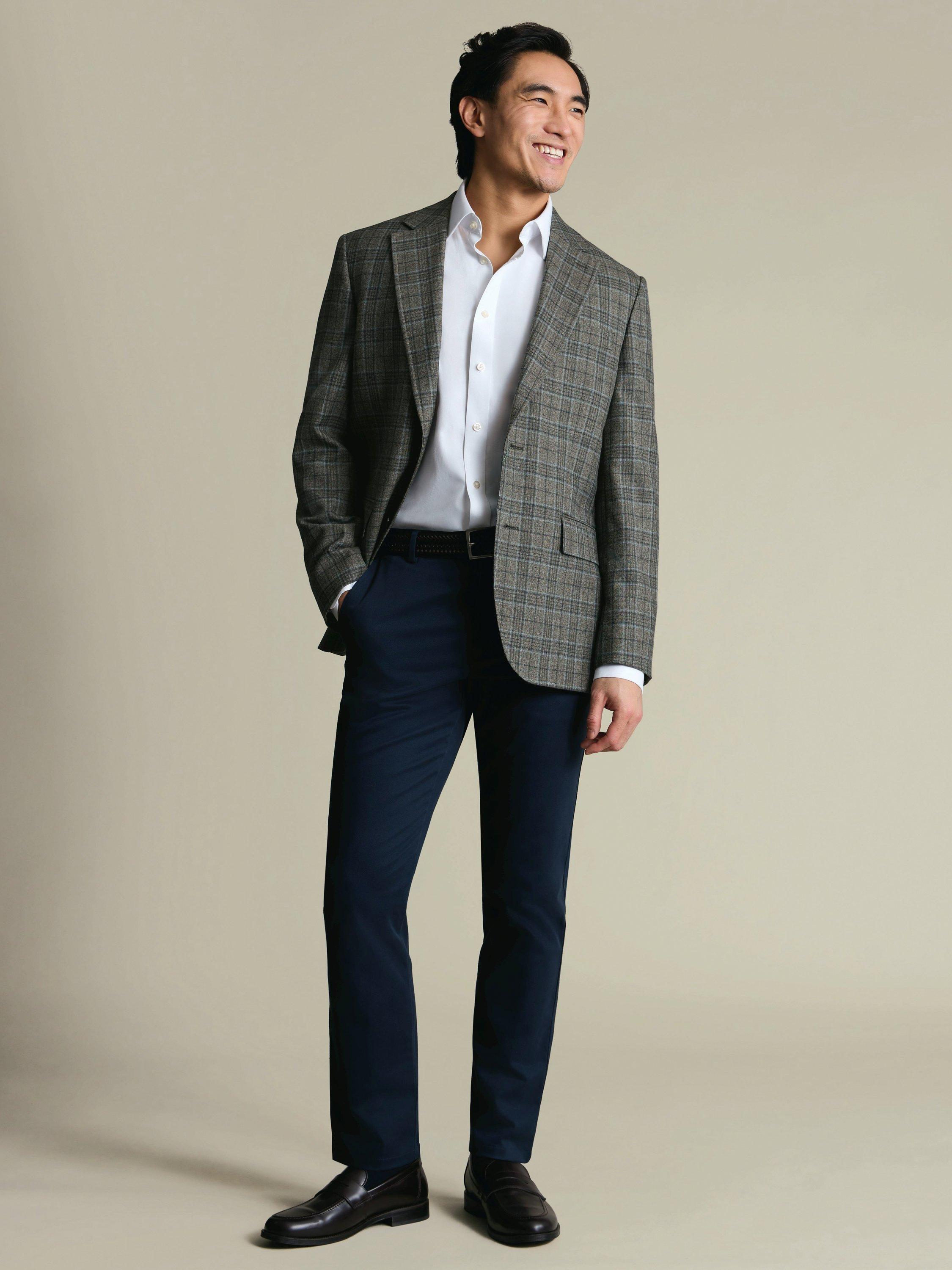 Product image 6 of 6, which shows Charles Tyrwhitt Wool Blend Check Blazer, Olive Green, 36S