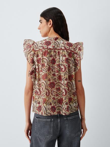 AND/OR Frill Shoulder Blouse, Red Multi - view 2, Red Multi