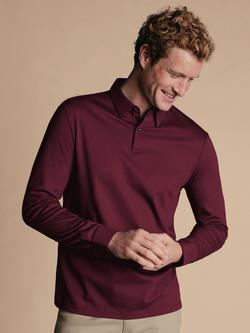 Charles Tyrwhitt Long Sleeve Non-Iron Jersey Polo Shirt, Wine Red, Wine Red