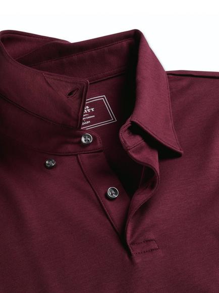Charles Tyrwhitt Long Sleeve Non-Iron Jersey Polo Shirt, Wine Red - view 2, Wine Red