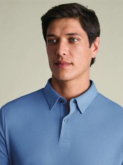 Charles Tyrwhitt Short Sleeve Non Iron Jersey Polo Shirt - view 2, Cornflower Blue