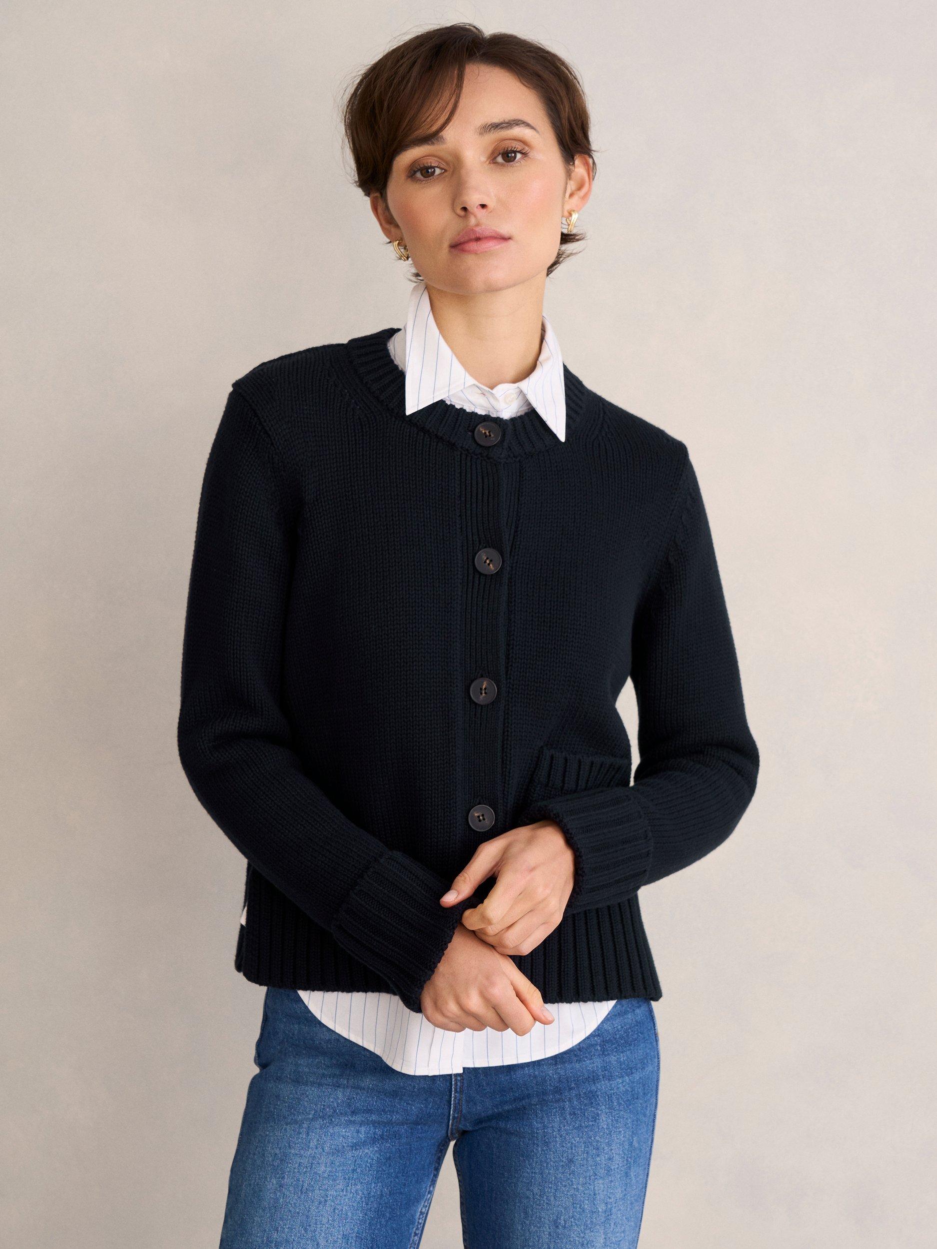 Product image 1 of 6, which shows Hobbs Coco Crew Neck Cardigan, Navy, L