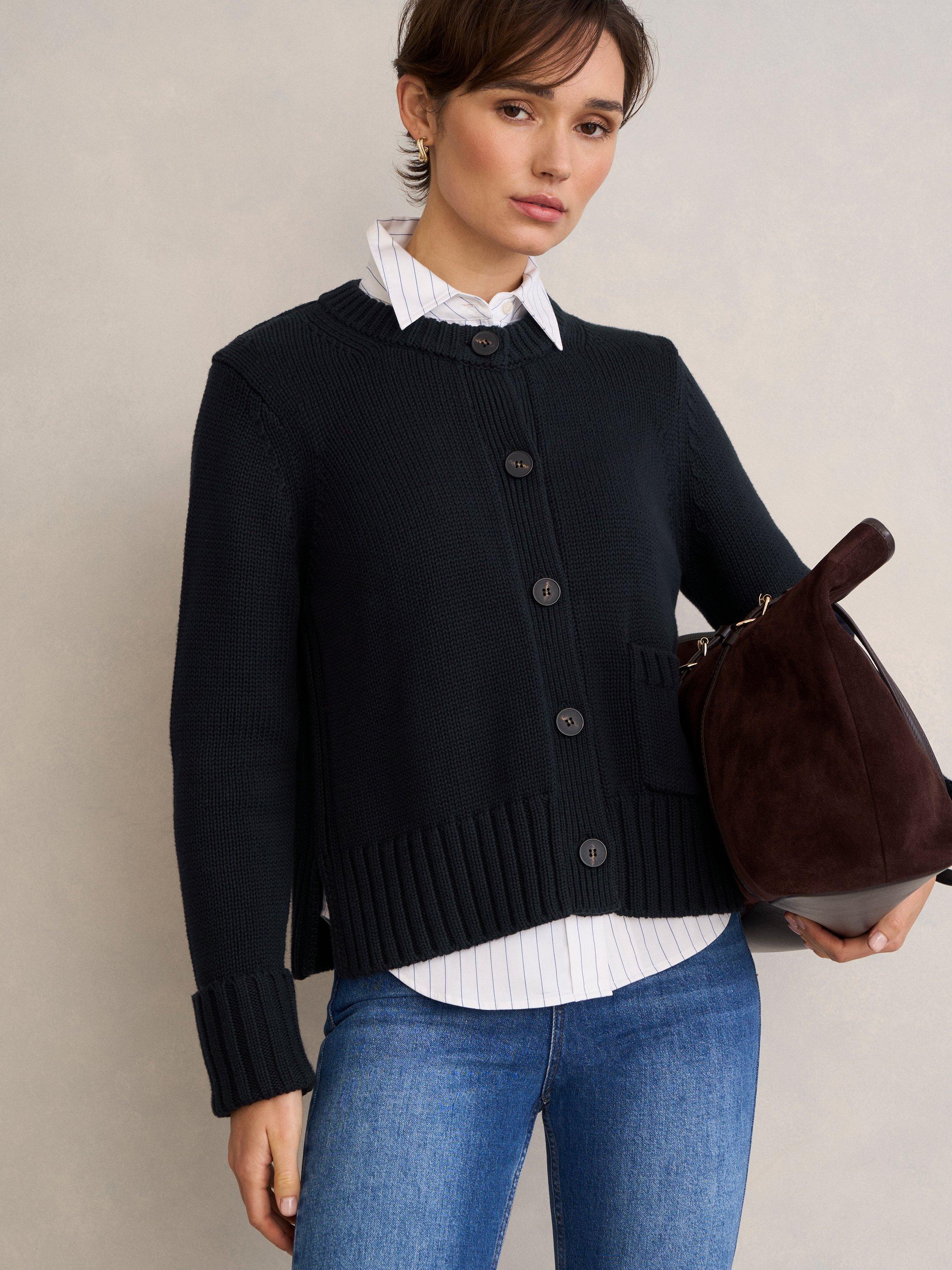 Product image 6 of 6, which shows Hobbs Coco Crew Neck Cardigan, Navy, L