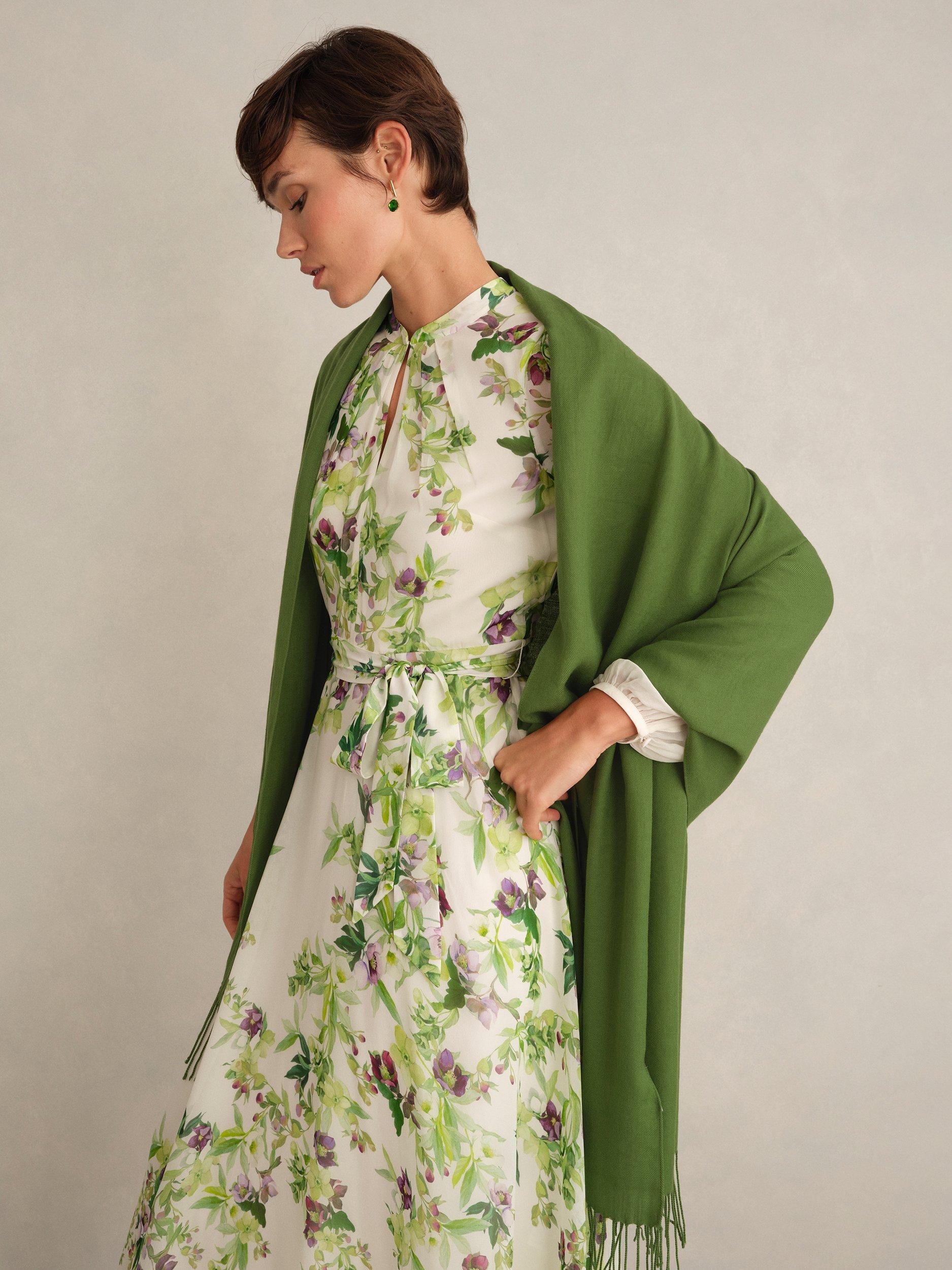 Product image 2 of 4, which shows Hobbs Matilda Tassel Scarf, Bay Leaf Green, One Size