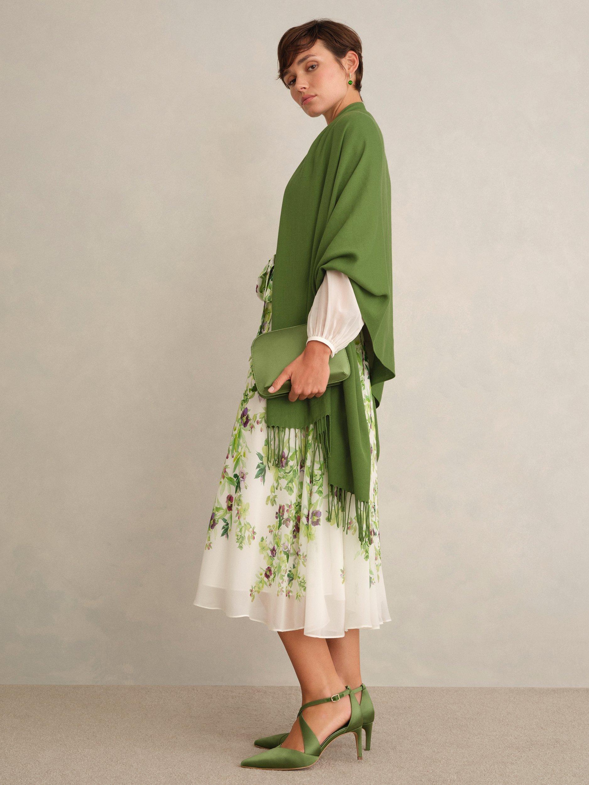 Product image 3 of 4, which shows Hobbs Matilda Tassel Scarf, Bay Leaf Green, One Size