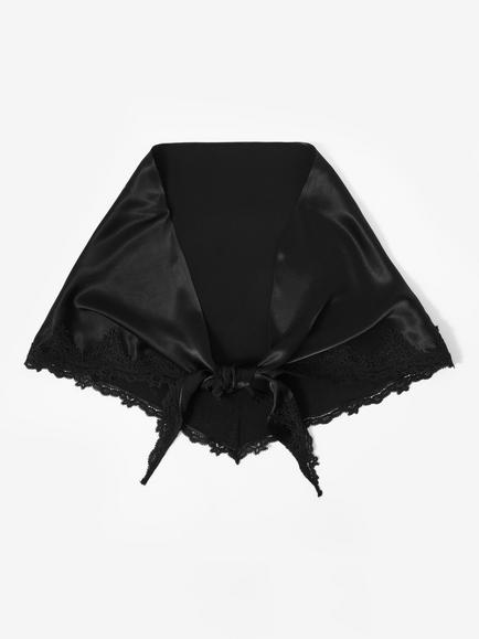 Mint Velvet Satin Lace Trim Scarf, Black, Black