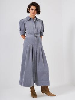 Mint Velvet Belted Corduroy Shirt Midi Dress, Blue, Blue