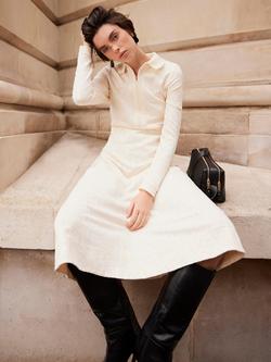 Mint Velvet Jacquard Zip Midi Dress, White Ivory, White Ivory