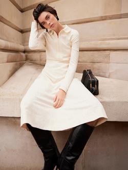 Mint Velvet Jacquard Zip Midi Dress, White Ivory - view 2, White Ivory