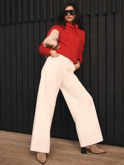 Mint Velvet Corduroy Wide Leg Trousers, Natural Cream - view 2, Natural Cream