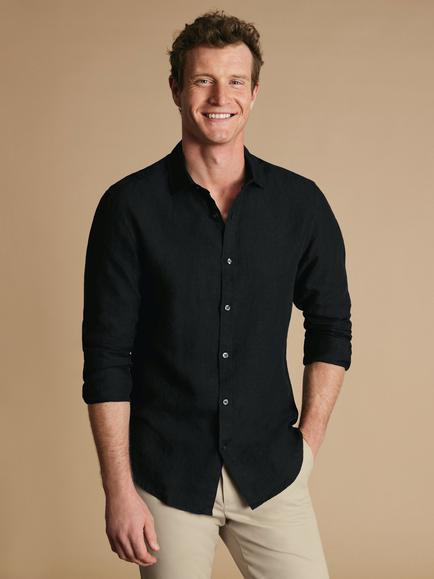 Charles Tyrwhitt Linen Slim Fit Shirt, Black, Black