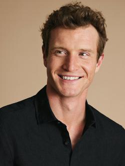 Charles Tyrwhitt Linen Slim Fit Shirt, Black - view 2, Black