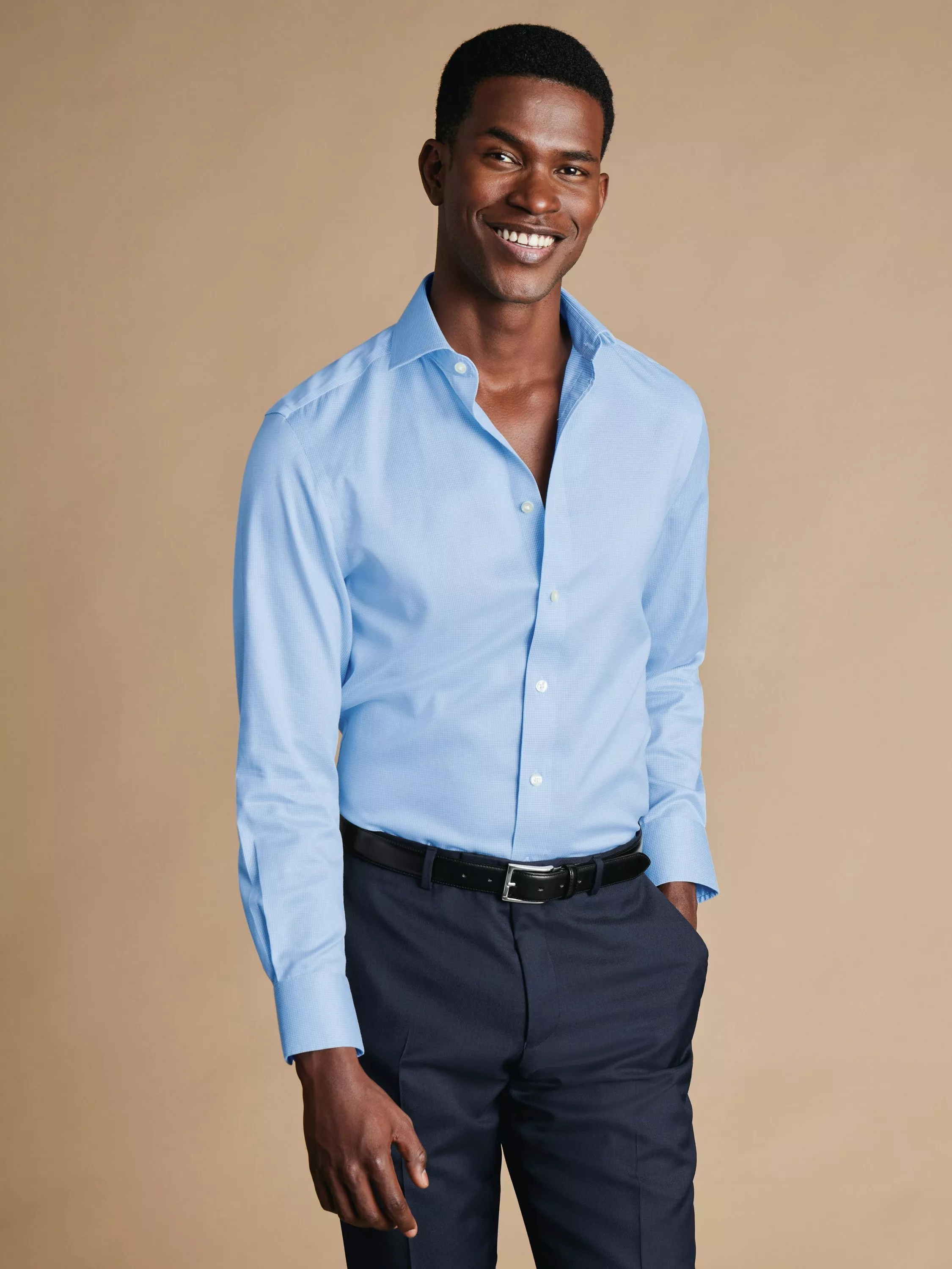 Charles Tyrwhitt Camicia Uomo Rosa, Non Stiro, Twill 100% Cotone – 16.5 Collo / 35 Manica