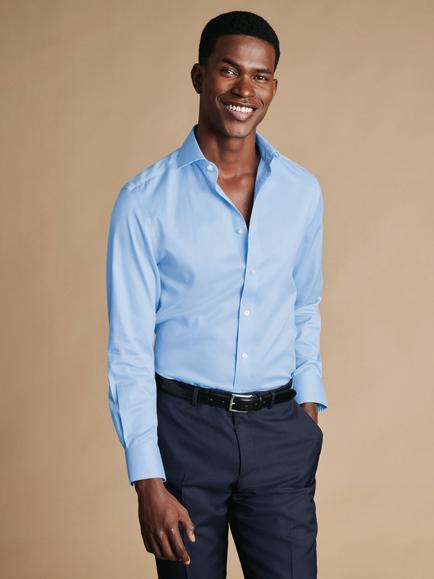 Charles Tyrwhitt Non-Iron Cotton Regular Fit Dogtooth Shirt, Sky Blue, Sky Blue