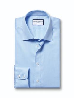 Charles Tyrwhitt Non-Iron Cotton Regular Fit Dogtooth Shirt, Sky Blue - view 2, Sky Blue