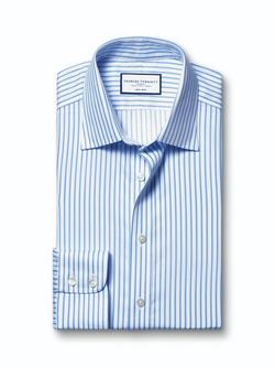 Charles Tyrwhitt Cotton Regular Fit Stripe Shirt, White/Sky - view 2, White/Sky