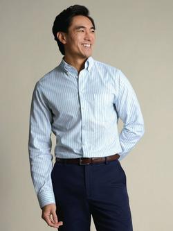 Charles Tyrwhitt Non-Iron Cotton Blend Slim Fit Stripe Shirt, Sky Blue, Sky Blue