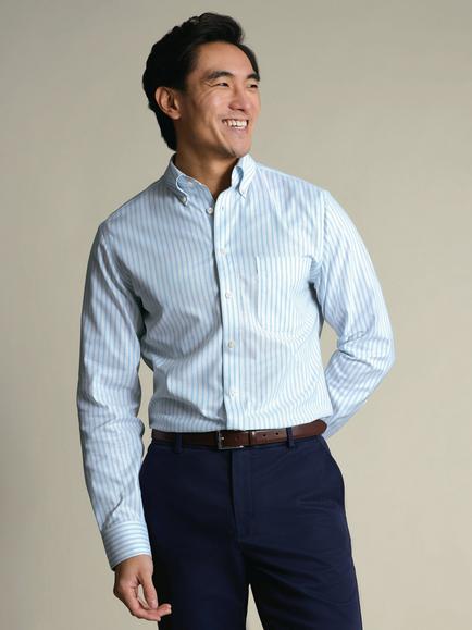 Charles Tyrwhitt Non-Iron Cotton Blend Slim Fit Stripe Shirt, Sky Blue, Sky Blue