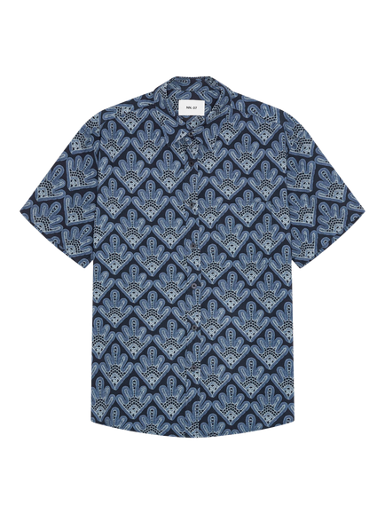 NN.07 Deon Abstract Print Short Sleeve Shirt, Navy Blue, Navy Blue