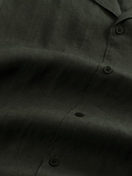 NN.07 Julio Button Through Short Sleeve Linen Shirt, Dark Army - view 2, Dark Army