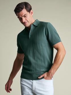 Charles Tyrwhitt Short Sleeve Textured Stripe Pique Cotton Knit Polo Shirt, Teal Green