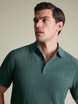 Charles Tyrwhitt Short Sleeve Textured Stripe Pique Cotton Knit Polo Shirt - view 2, Teal Green