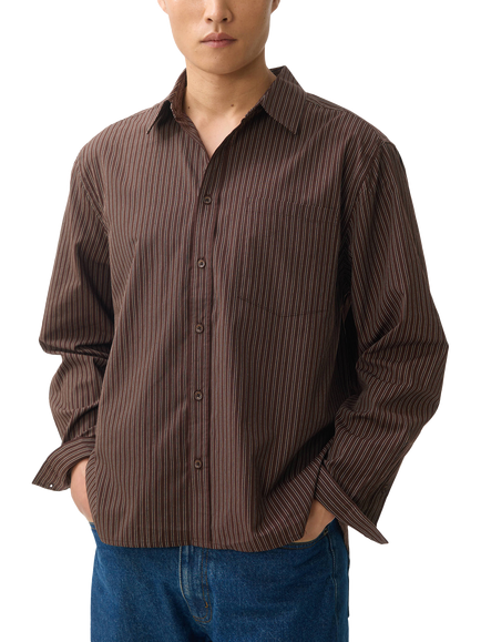 Percival Clancy Cotton Regular Fit Stripe Shirt, Brown, Brown