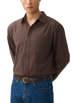 Percival Clancy Cotton Regular Fit Stripe Shirt, Brown - view 2, Brown