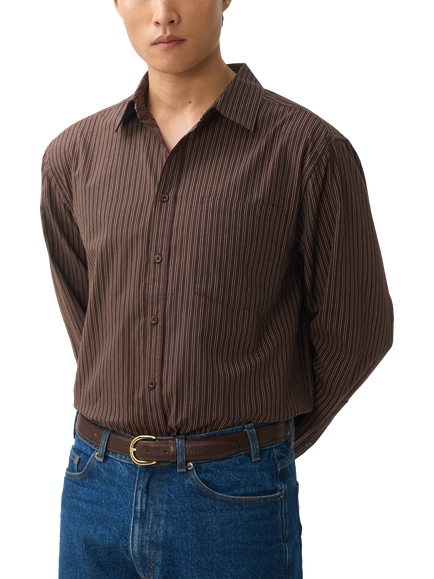 Percival Clancy Cotton Regular Fit Stripe Shirt, Brown - view 2, Brown