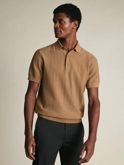 Charles Tyrwhitt Short Sleeve Textured Stripe Pique Cotton Knit Polo Shirt, Camel