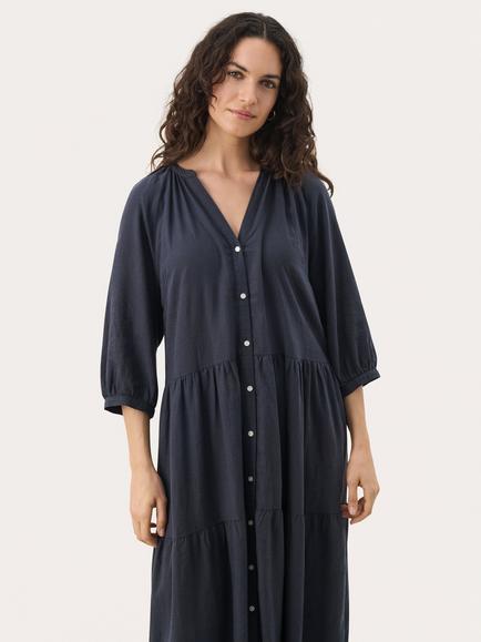 Part Two Nataliya Tiered Linen Blend Shirt Maxi Dress containing LENZING™ ECOVERO™ Viscose, After Midnight, After Midnight