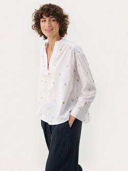 Part Two Natale Embroidered Blouse, Bright White/Gold, Bright White/Gold